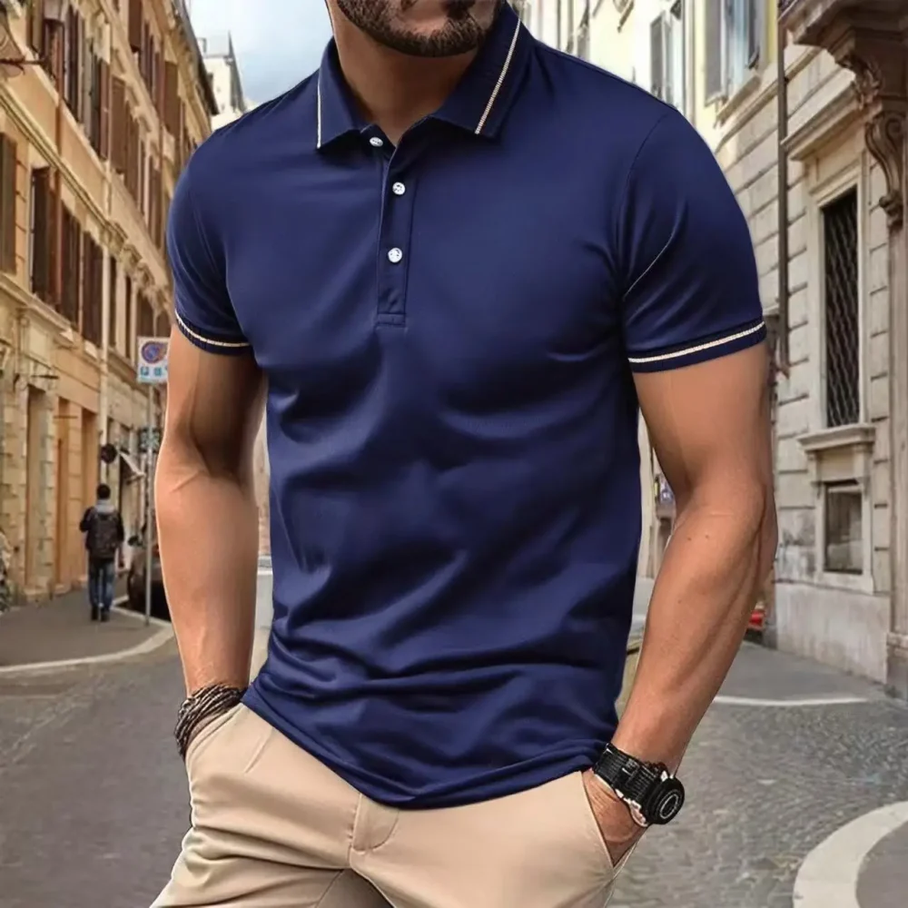 Men's quick drying breathable polo shirt casual business short sleeved T-shirt solid color versatile short sleeved shirt