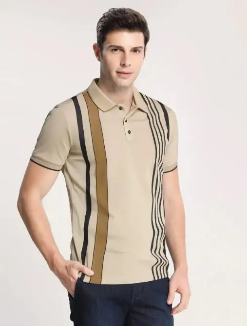 New European and American Style Summer Men's Polo Turn - down Collar Striped Fashion TrendT - shirts, Casual Short - sleevedTees