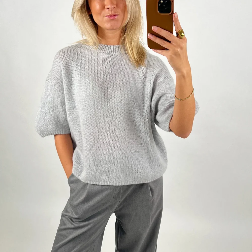 Imcute Women's Casual Sweaters Short Sleeve O Neck Knit Crop Tops Y2k Girls Pullover Shirts Knitwear Vintage Streetwear - Image 2