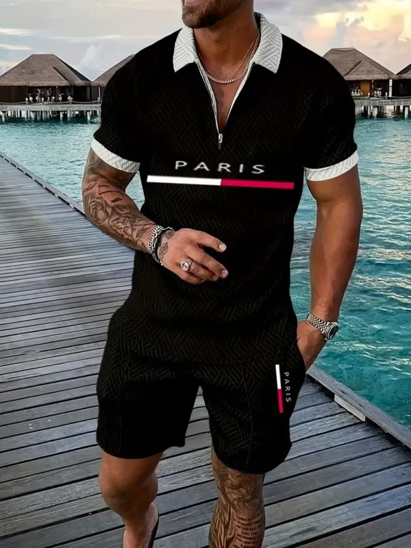 Fashion Luxury Men's Sets Casual Zip Short Sleeve Polo Shirts Shorts 2 Piece Outfit Men Sports Clothing Summer Street Loose Suit