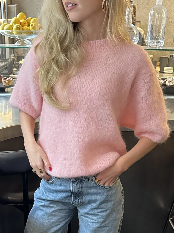 Imcute Women's Casual Sweaters Short Sleeve O Neck Knit Crop Tops Y2k Girls Pullover Shirts Knitwear Vintage Streetwear